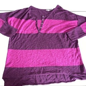 FREE People Beach Sweater XS Linen Blend Stripe Scoop Neck Button Thin Knit